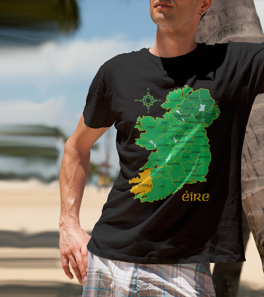 Kerry Ireland Éire Irish County Map Éire With Compass Rose T-Shirt
