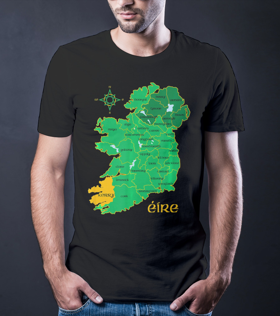 Kerry Ireland Éire Irish County Map Éire With Compass Rose T-Shirt