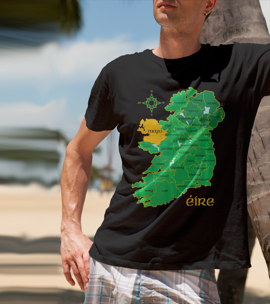 Map Of Mayo Éire Ireland Counties With Compass Rose T-Shirt