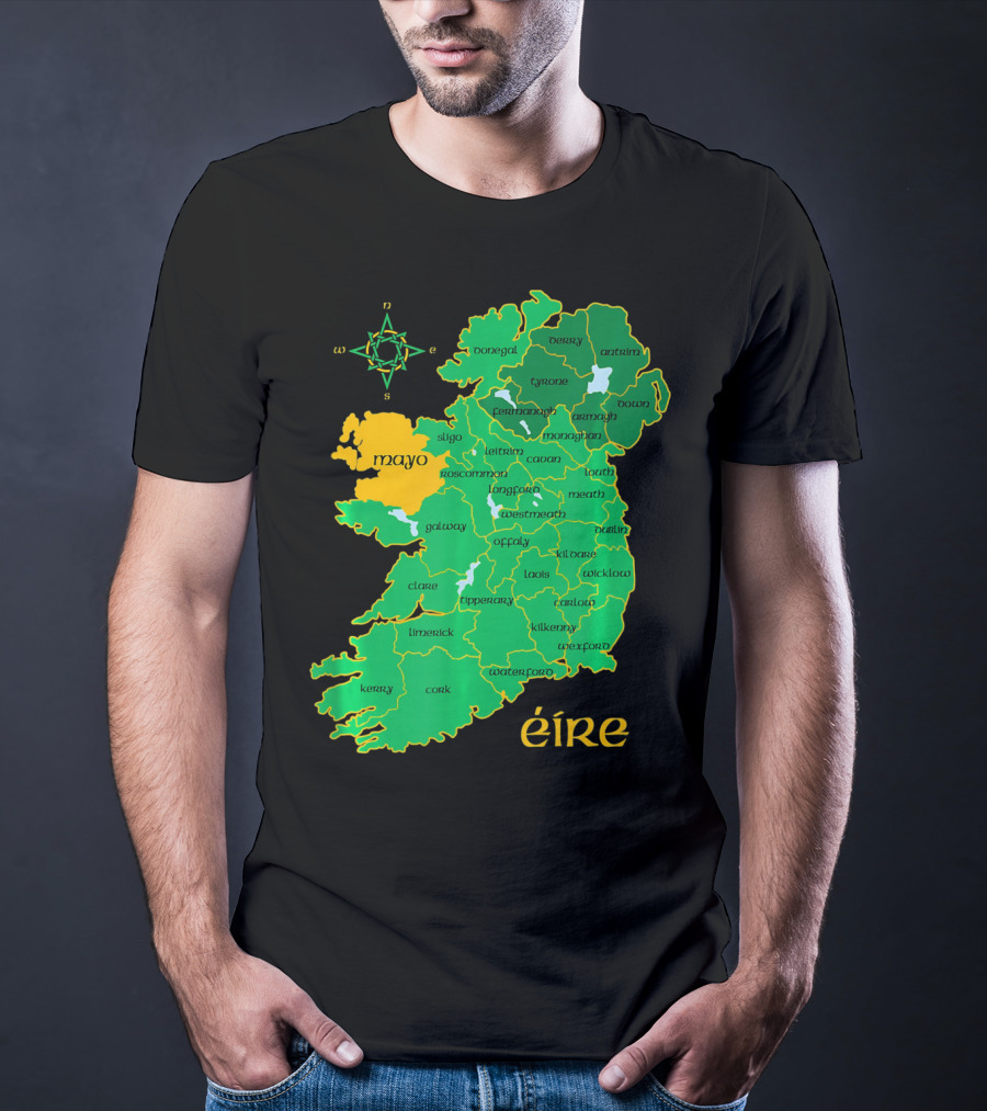 Map Of Mayo Éire Ireland Counties With Compass Rose T-Shirt