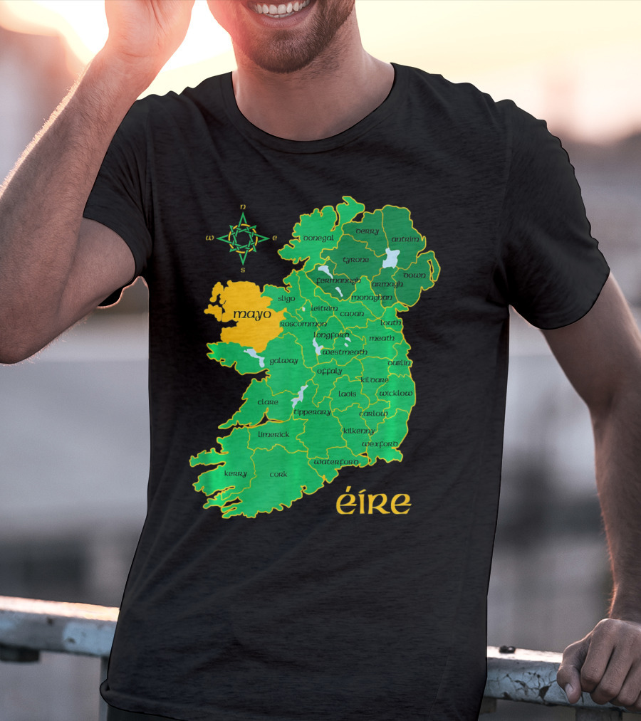 Map Of Mayo Éire Ireland Counties With Compass Rose T-Shirt