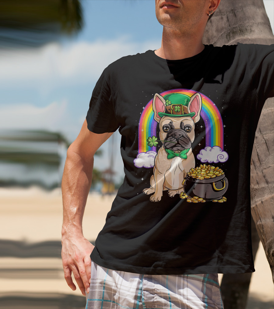 French Bulldog Leprechaun Rainbow Pot Of Gold T-Shirt