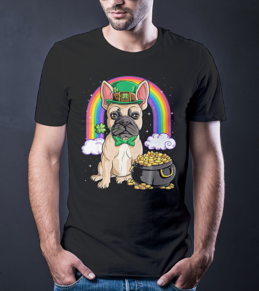French Bulldog Leprechaun Rainbow Pot Of Gold T-Shirt