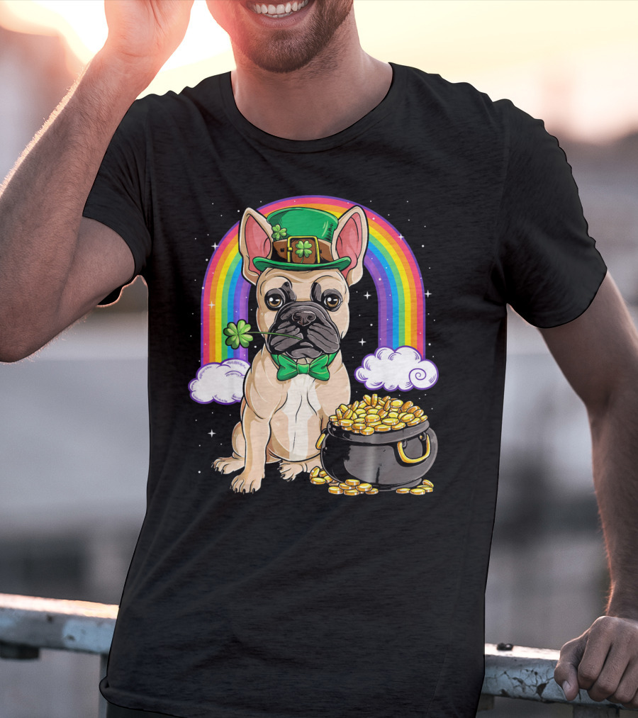 French Bulldog Leprechaun Rainbow Pot Of Gold T-Shirt