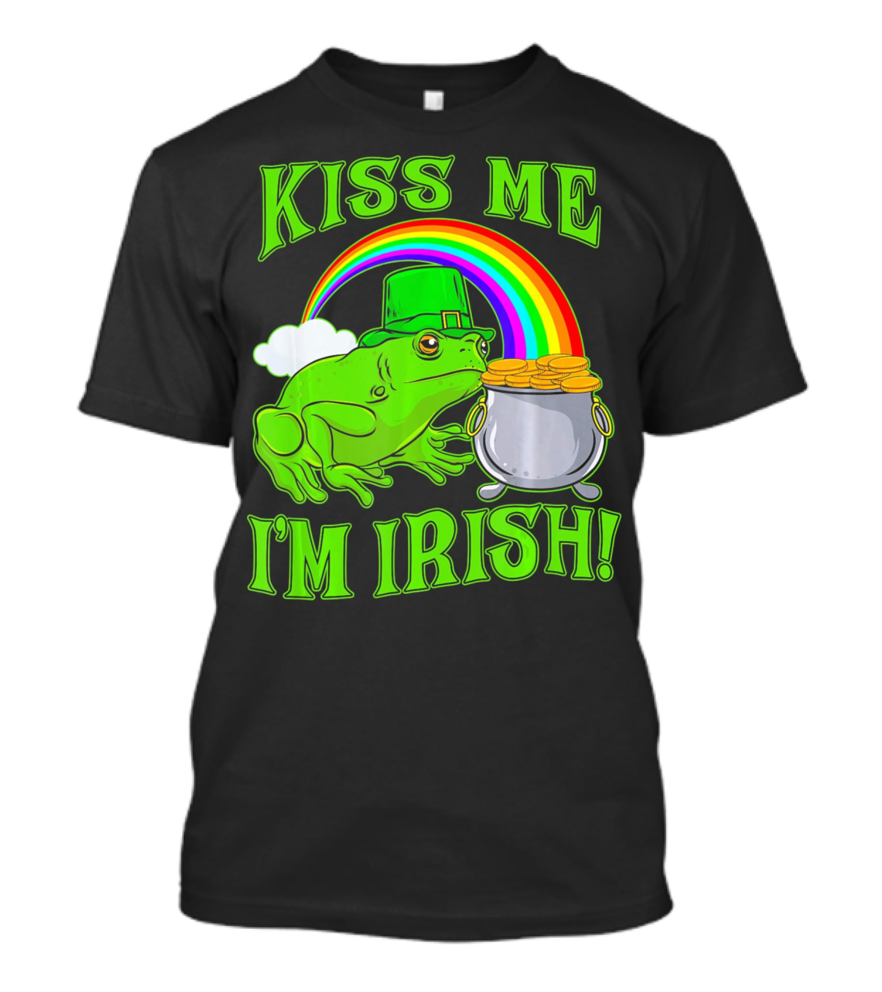 KISS ME I'M IRISH Frog With Rainbow And Pot Of Gold St Patricks Day T-Shirt