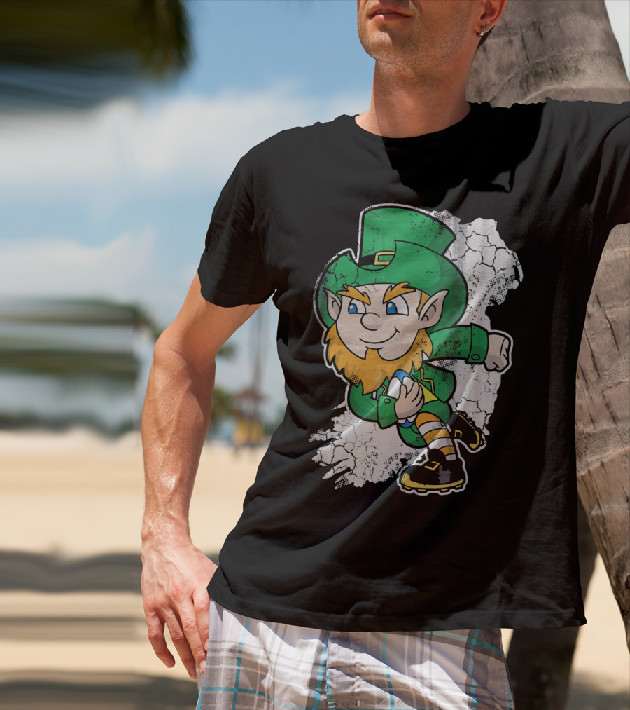Irish Rugby Leprechaun With Rugby Ball On Cracked Background T-Shirt