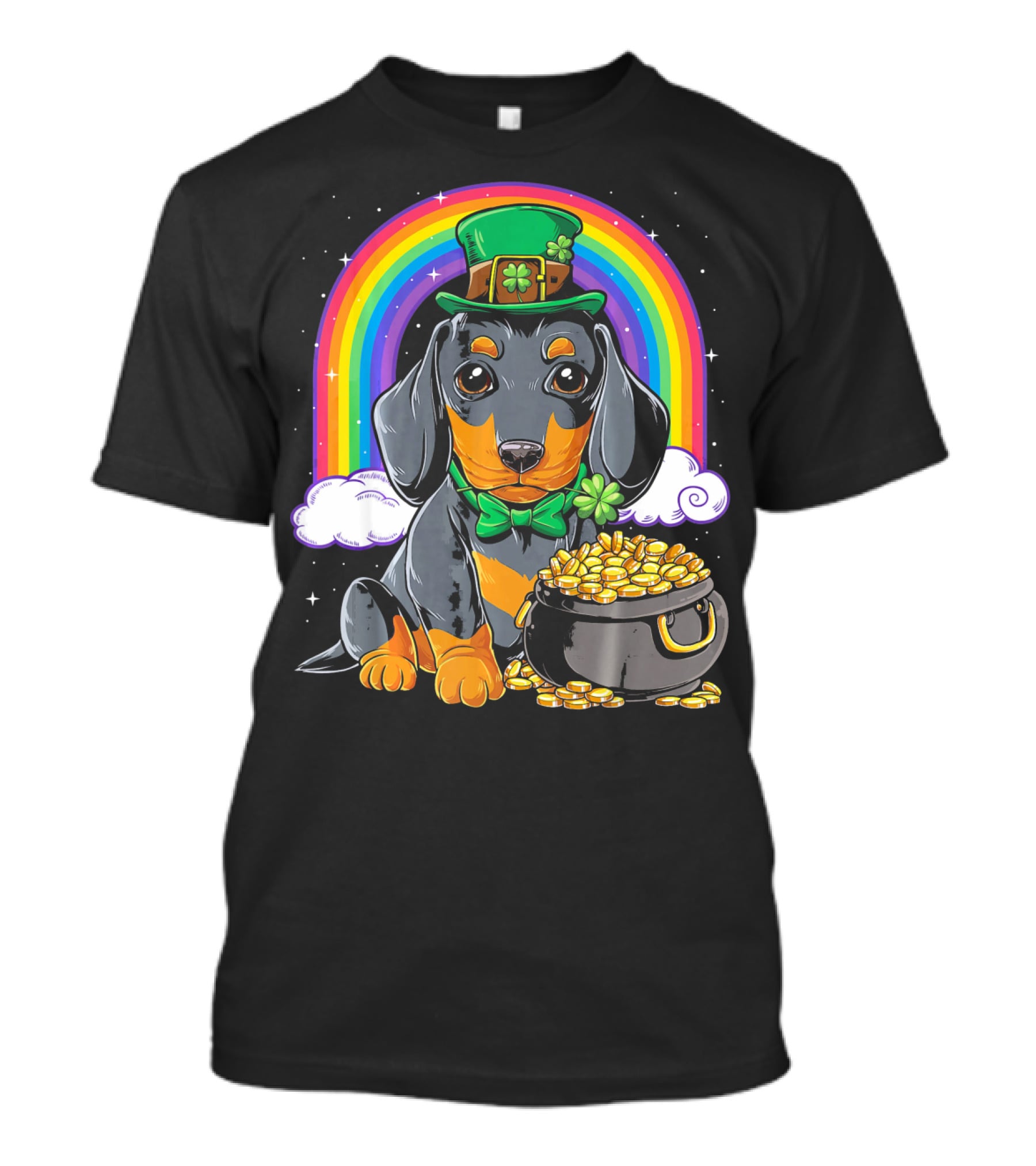 Dachshund Leprechaun Hat Rainbow Pot Of Gold T-Shirt