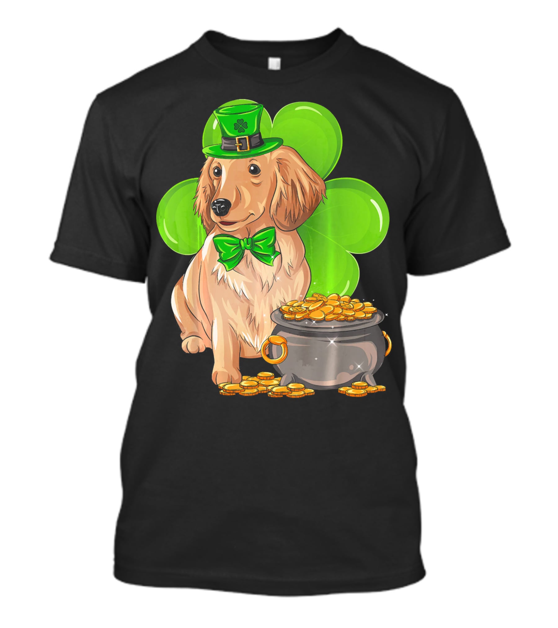 Miniature Dachshund St Patricks Day Leprechaun With Shamrock And Pot Of Gold T-Shirt