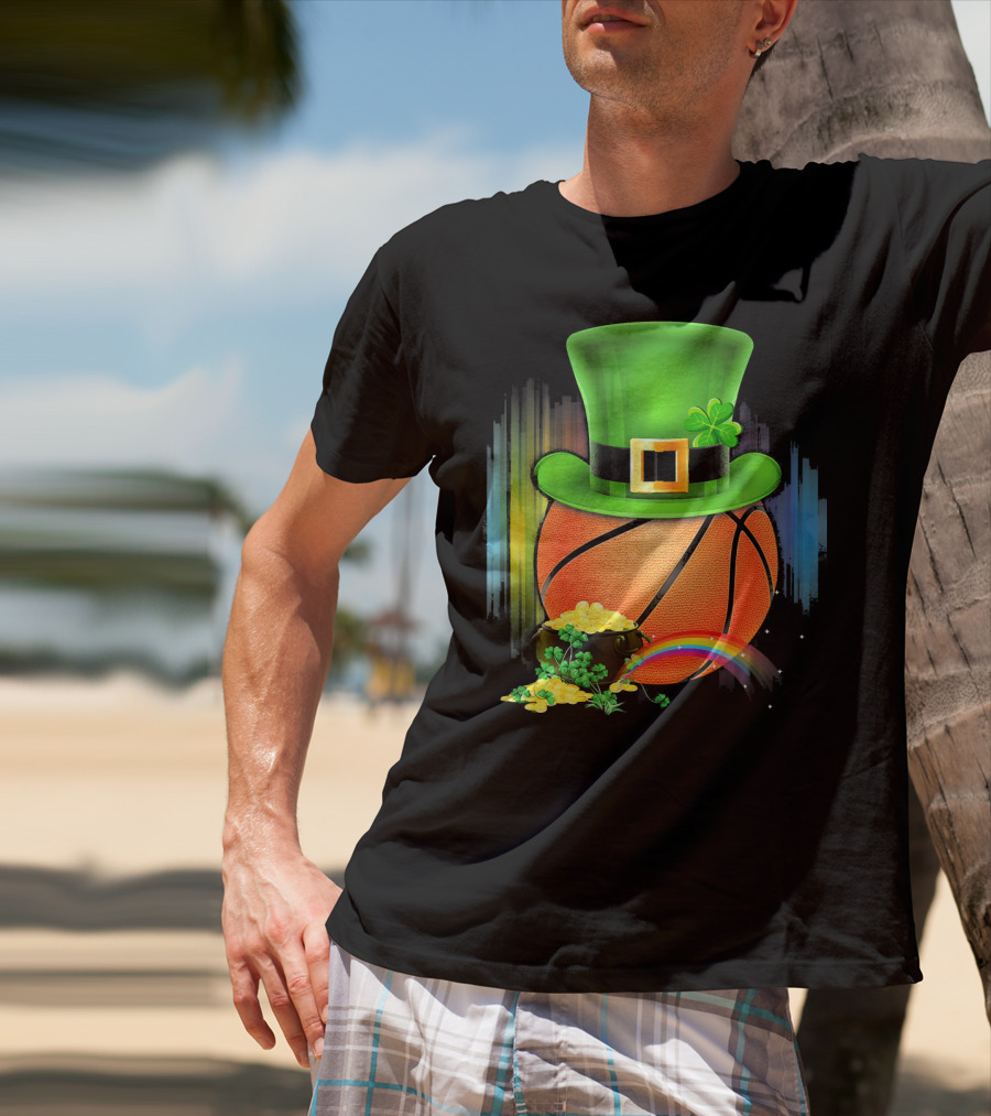 Basketball Leprechaun Hat Coin Rainbow Saint Patrick T-Shirt