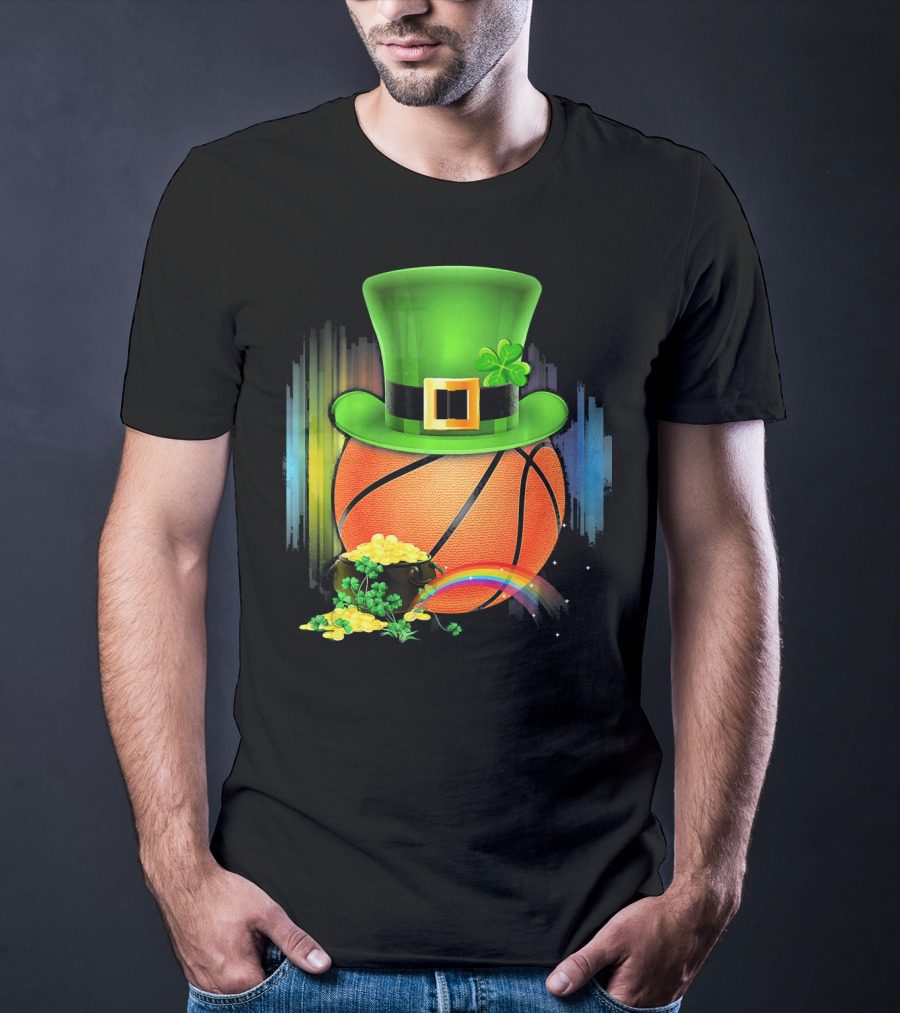 Basketball Leprechaun Hat Coin Rainbow Saint Patrick T-Shirt