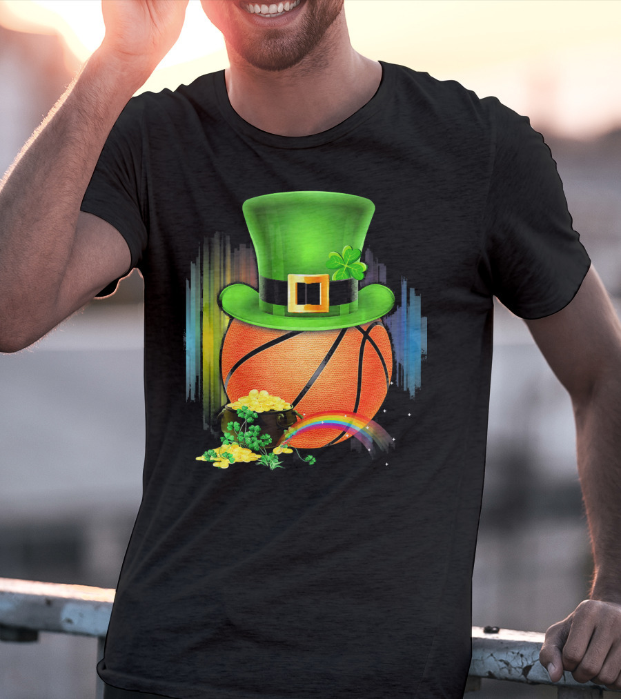 Basketball Leprechaun Hat Coin Rainbow Saint Patrick T-Shirt