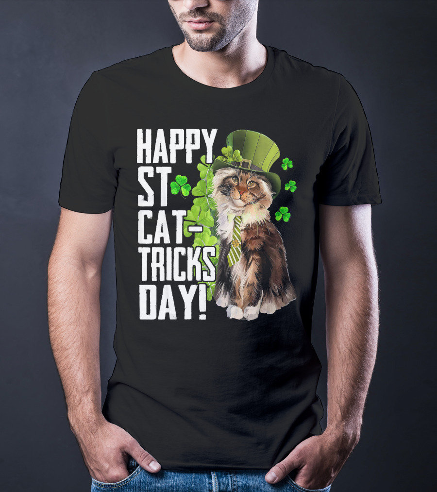 Happy St. Cat-Tricks Day Cat Shamrock Leprechaun Womens Hat T-Shirt