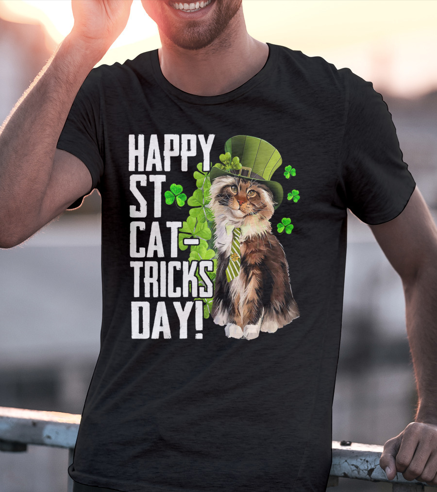 Happy St. Cat-Tricks Day Cat Shamrock Leprechaun Womens Hat T-Shirt
