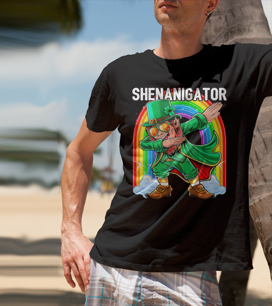 SHENANIGATOR Dabbing Leprechaun Rainbow T-Shirt
