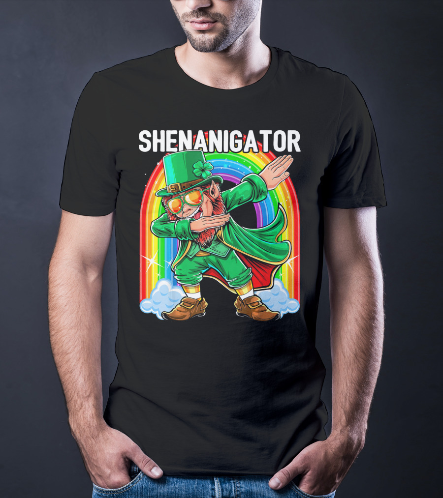 SHENANIGATOR Dabbing Leprechaun Rainbow T-Shirt