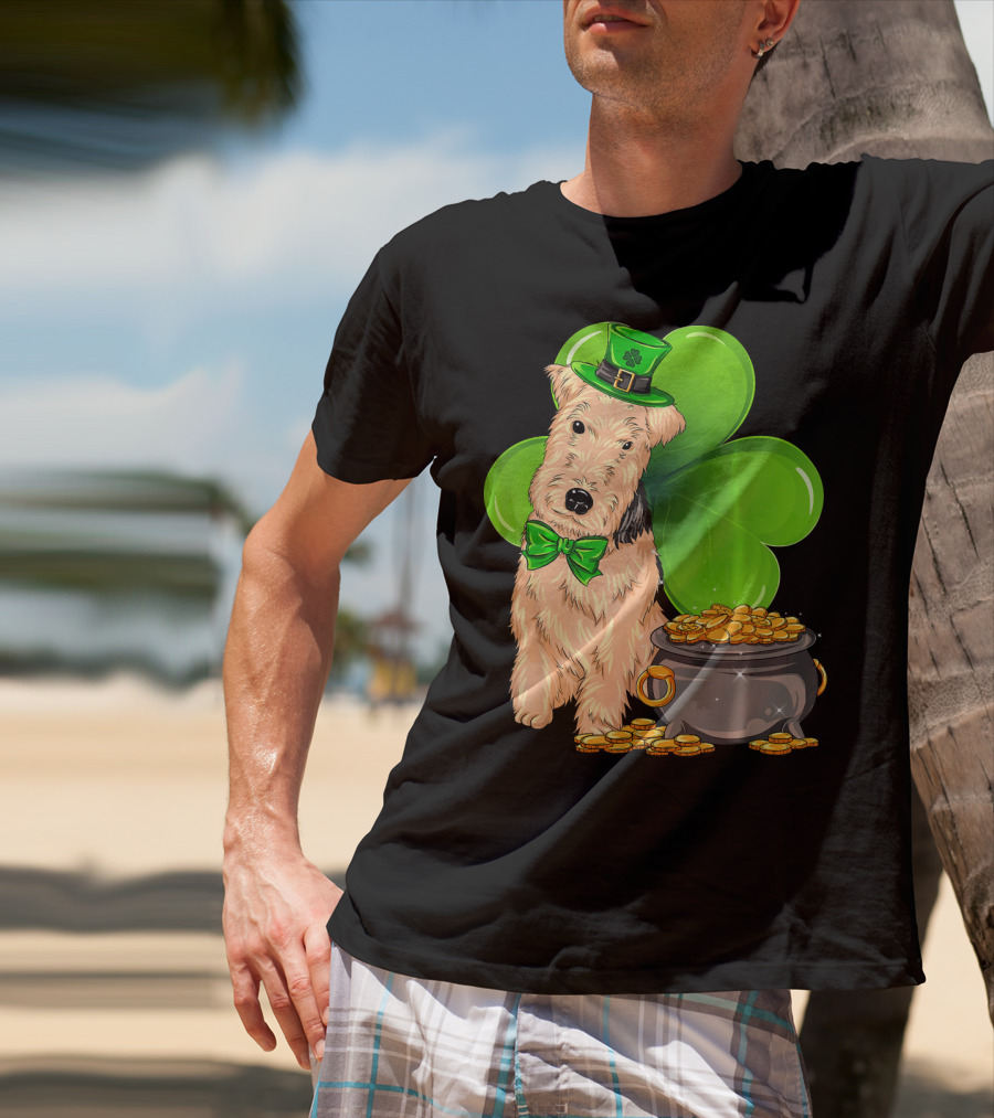 Lakeland Terrier St Patricks Day Leprechaun Hat Shamrock Pot Of Gold T-Shirt