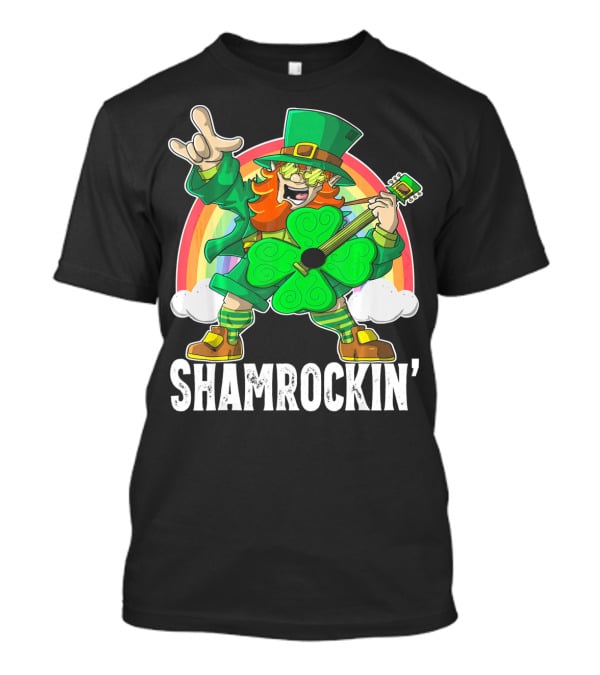 Shamrockin' Leprechaun Rainbow Guitar T-Shirt