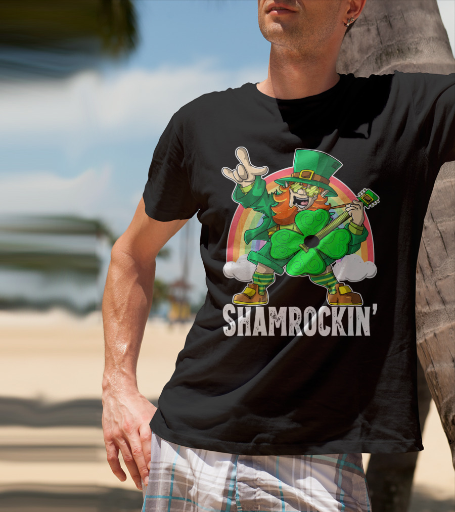 Shamrockin' Leprechaun Rainbow Guitar T-Shirt
