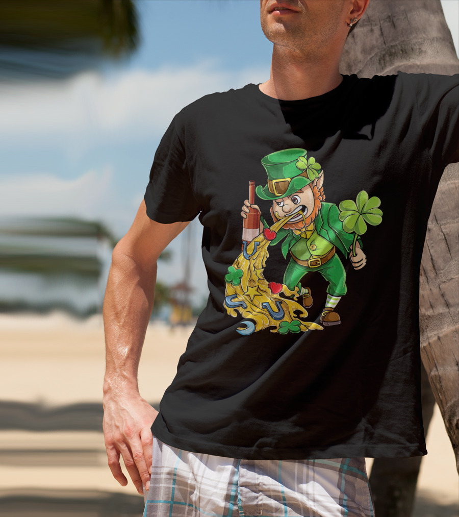 St Patricks Day Leprechaun Pouring Shamrocks Hearts Horseshoes And Stars T-Shirt