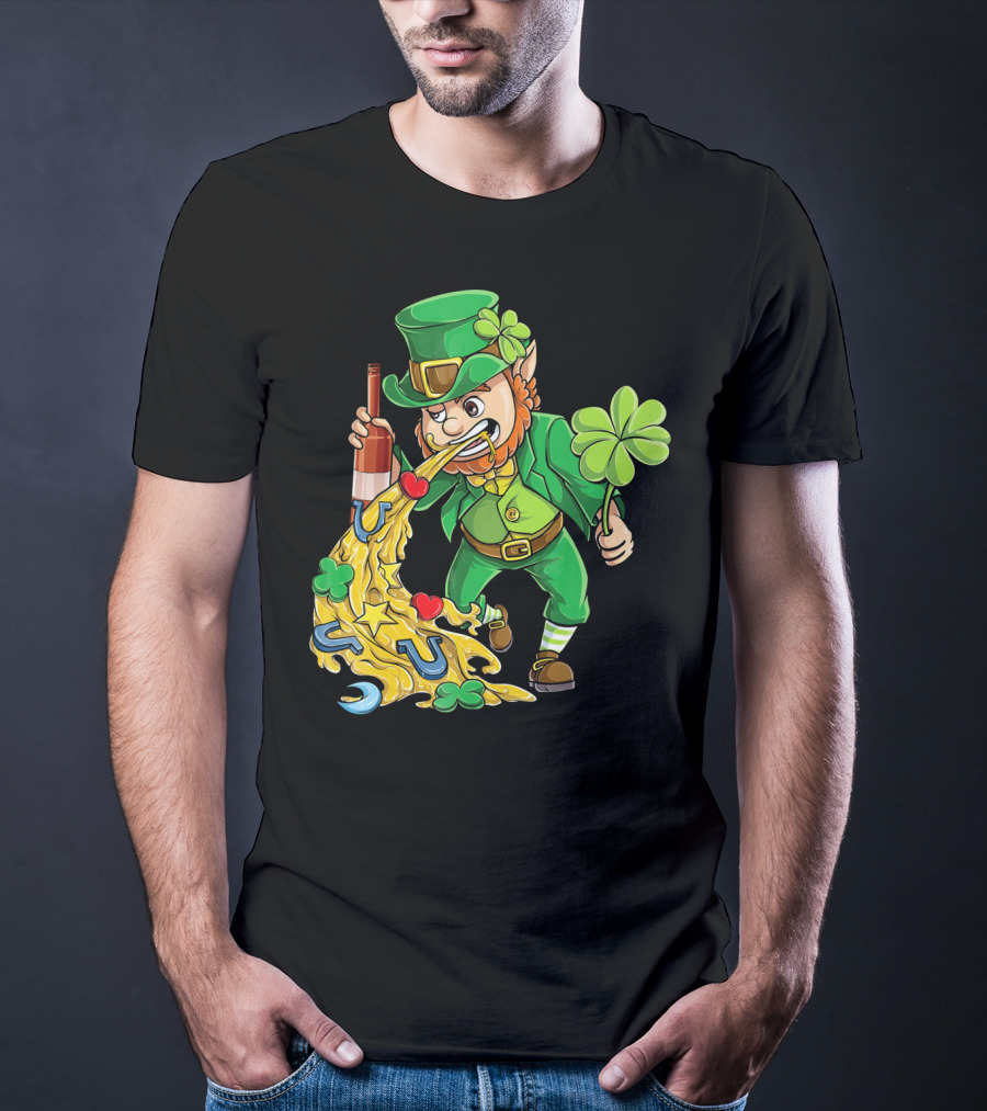 St Patricks Day Leprechaun Pouring Shamrocks Hearts Horseshoes And Stars T-Shirt