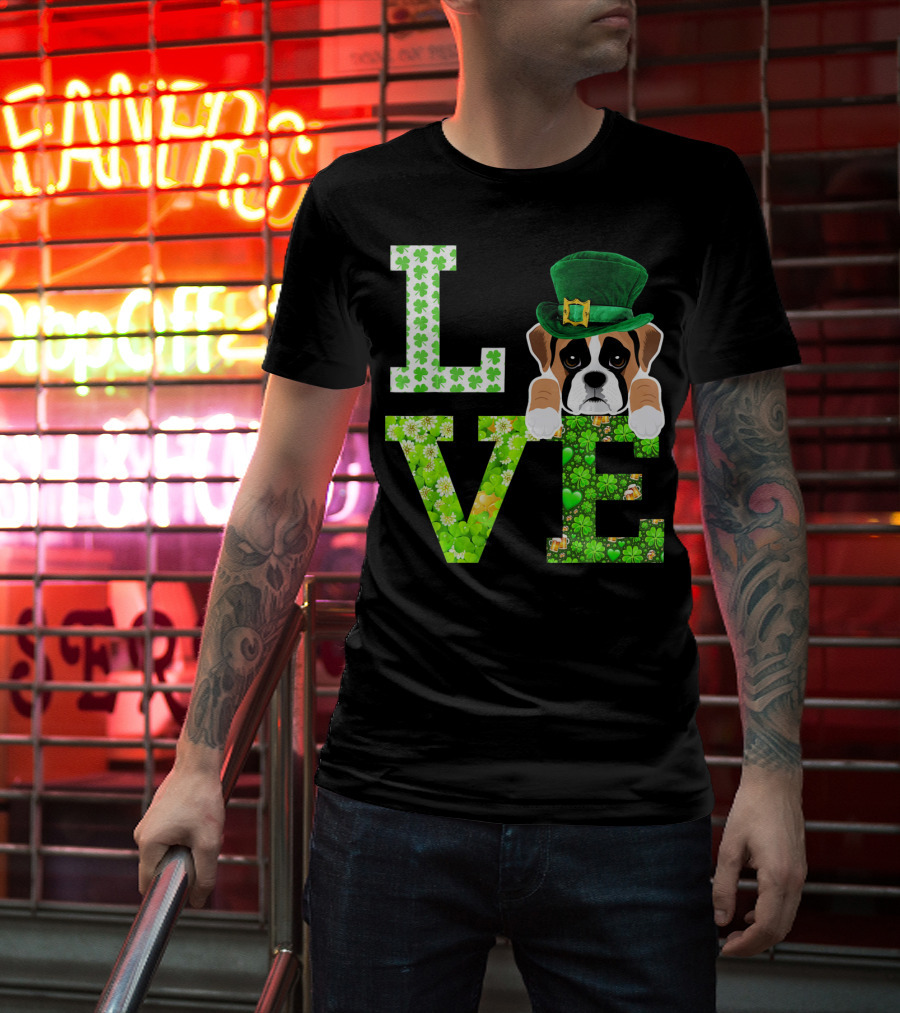 Leprechaun Hat Boxer Puppy Clover Love St. Patrick's Day T-Shirt