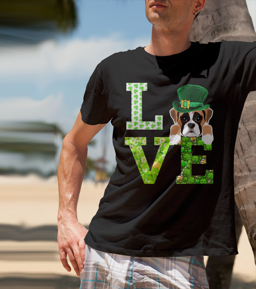 Leprechaun Hat Boxer Puppy Clover Love St. Patrick's Day T-Shirt