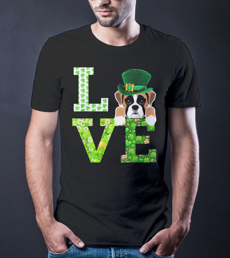 Leprechaun Hat Boxer Puppy Clover Love St. Patrick's Day T-Shirt
