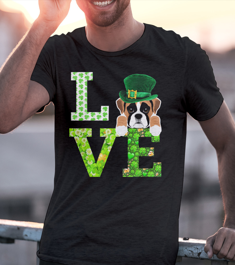 Leprechaun Hat Boxer Puppy Clover Love St. Patrick's Day T-Shirt