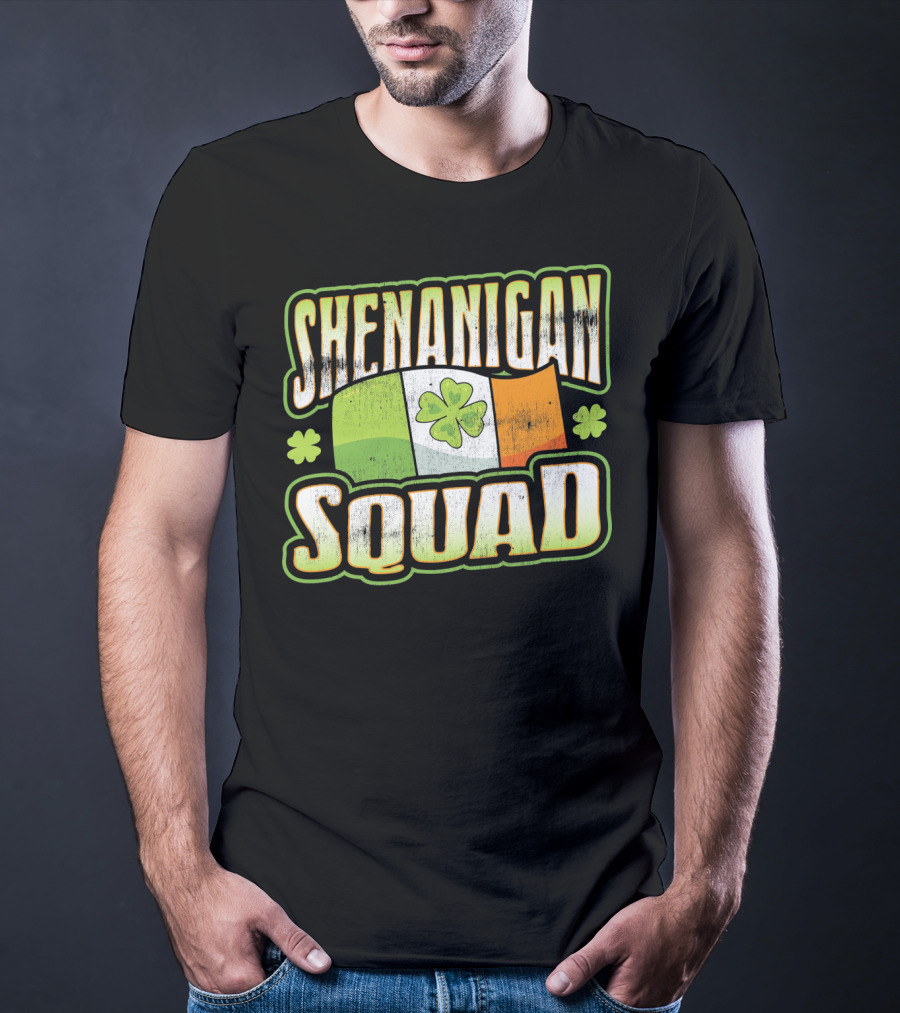 Shenanigan Squad Irish Flag Clover Retro T-Shirt