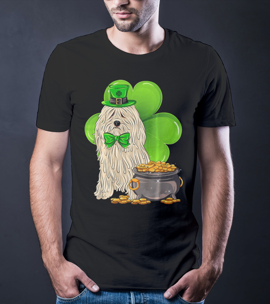 Puli Dog St Patricks Day Leprechaun With Pot Of Gold And Shamrock T-Shirt