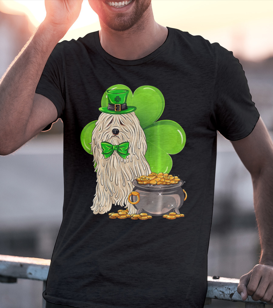 Puli Dog St Patricks Day Leprechaun With Pot Of Gold And Shamrock T-Shirt