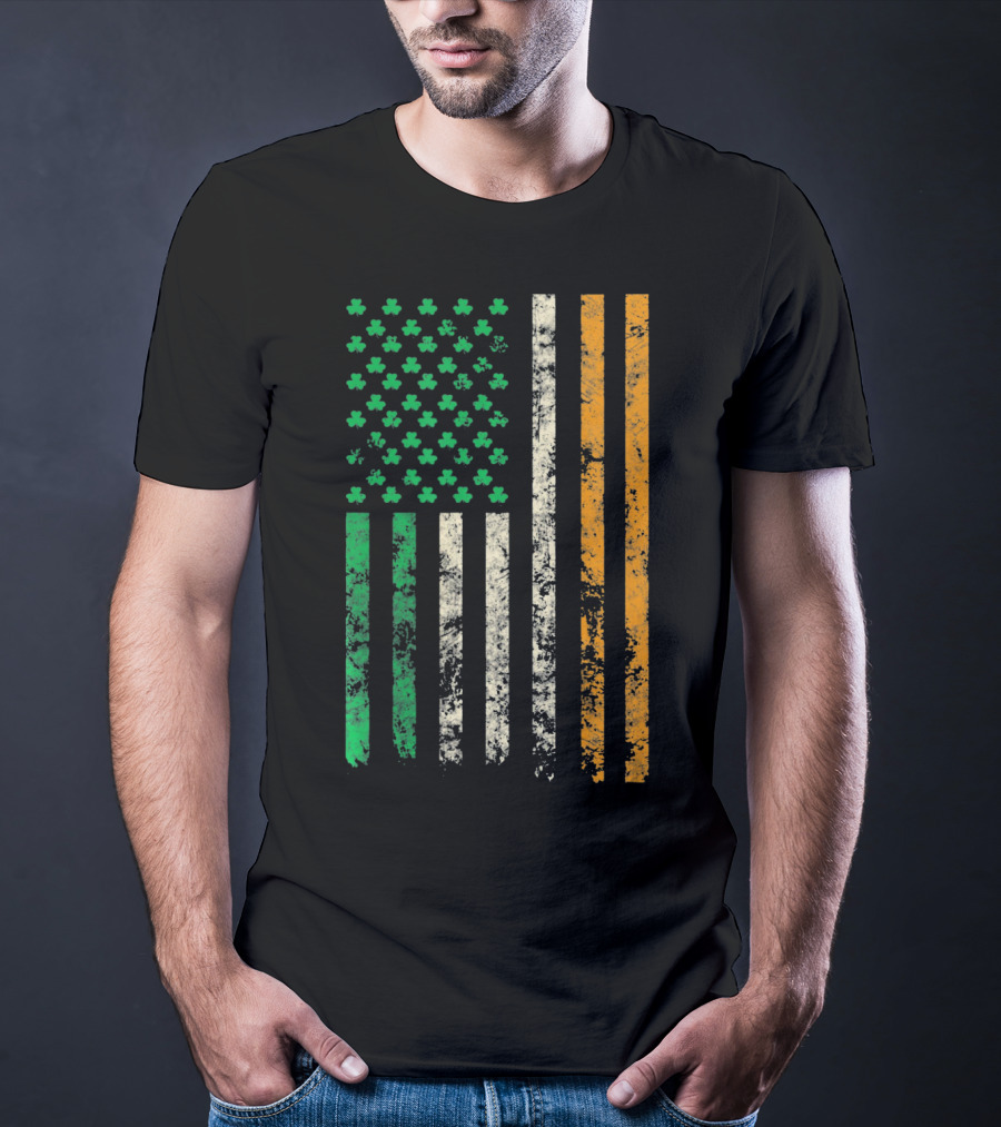 American Ireland Flag Shamrock Symbolic Fusion T-Shirt