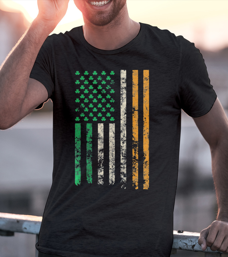 American Ireland Flag Shamrock Symbolic Fusion T-Shirt
