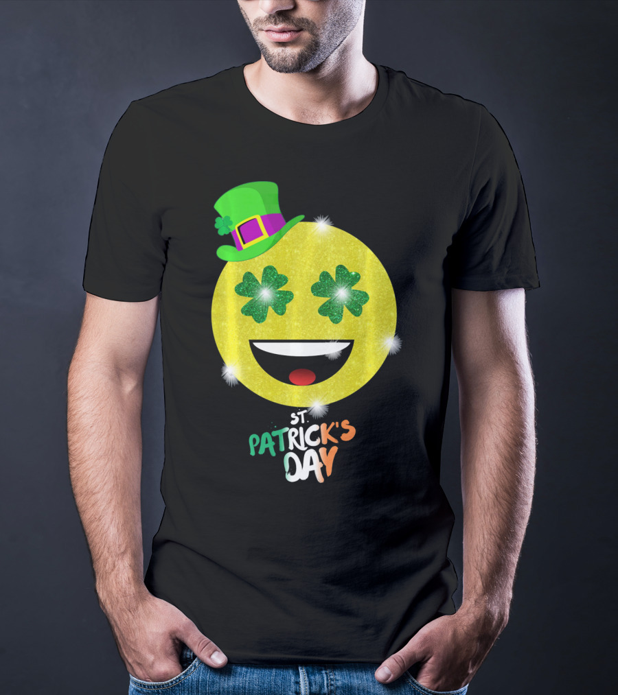 St. Patrick's Day Emoji With Green Hat And Shamrock Eyes T-Shirt