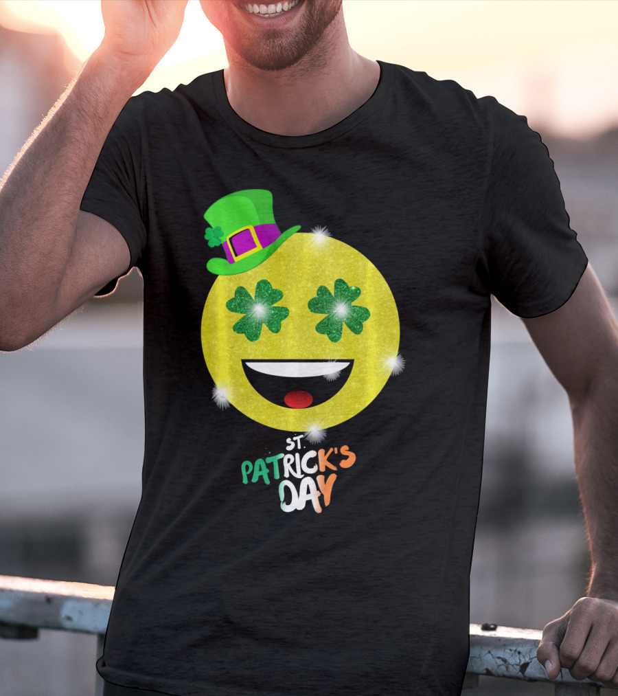 St. Patrick's Day Emoji With Green Hat And Shamrock Eyes T-Shirt