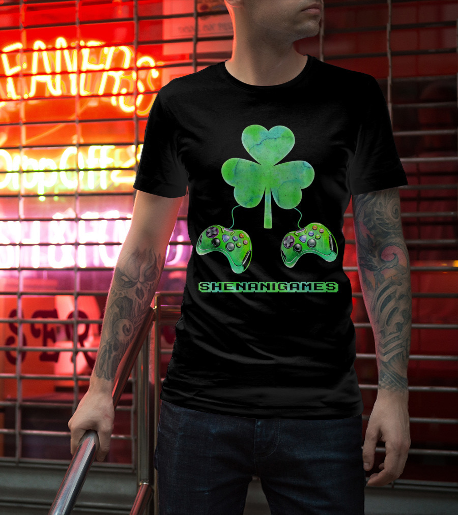 Shenanigames St Paddys Day Gamer Shamrock Controllers T-Shirt