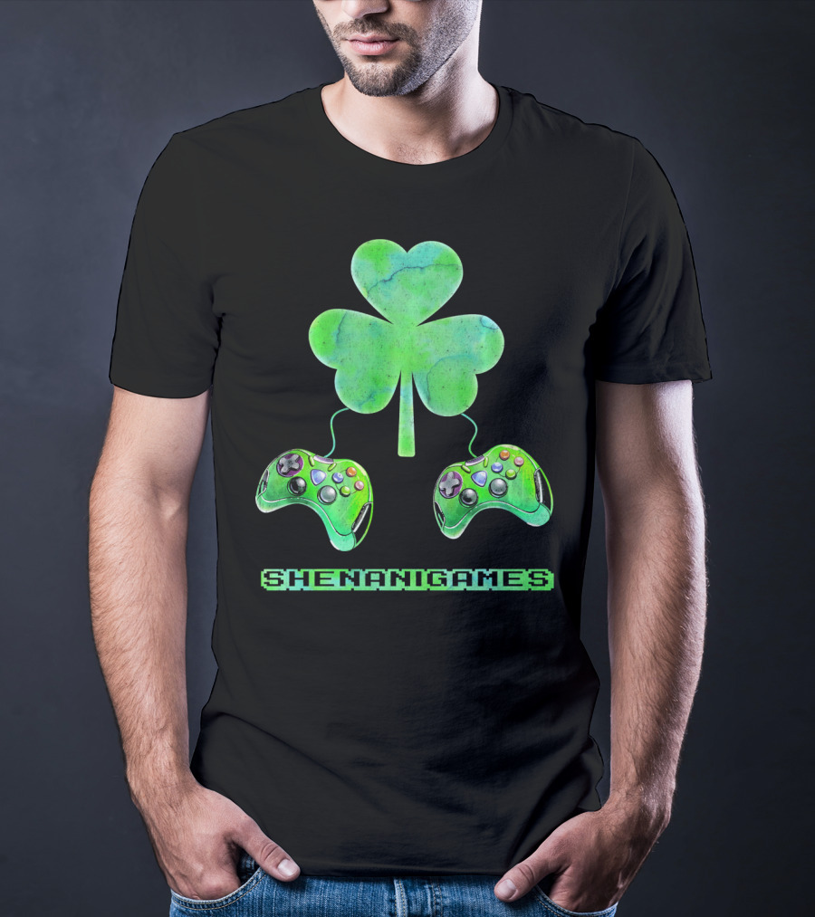 Shenanigames St Paddys Day Gamer Shamrock Controllers T-Shirt