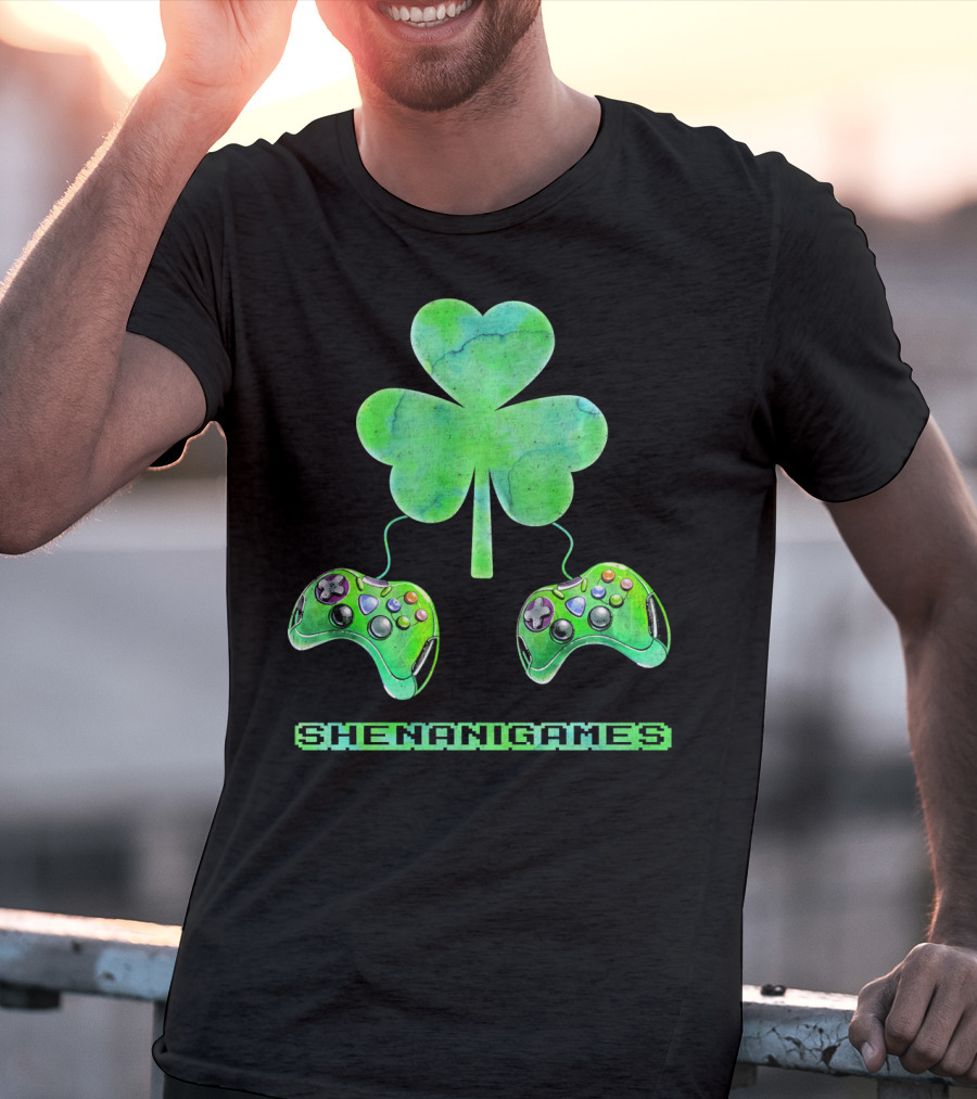 Shenanigames St Paddys Day Gamer Shamrock Controllers T-Shirt