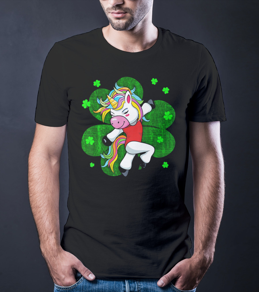 Youthful Rainbow Unicorn Gymnastics With Irish Shamrocks T-Shirt
