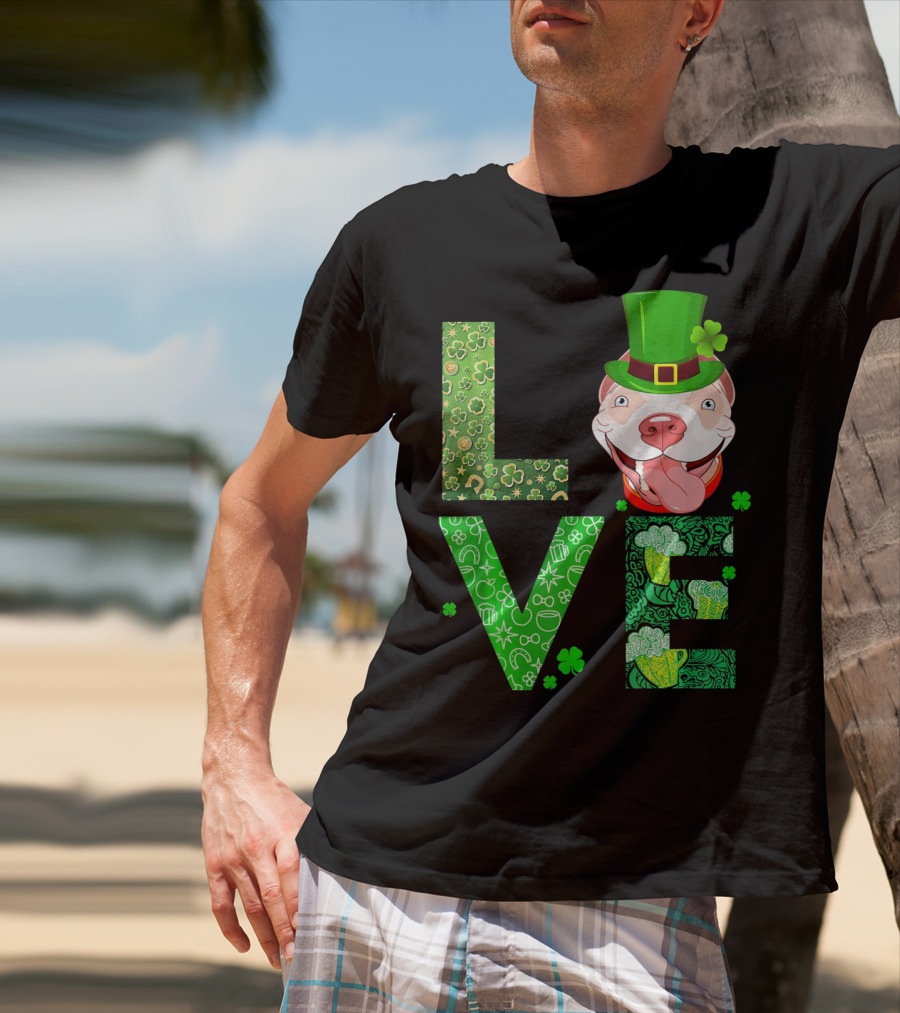 Love Pitbull St Patricks Day Green Shamrock Hat T-Shirt