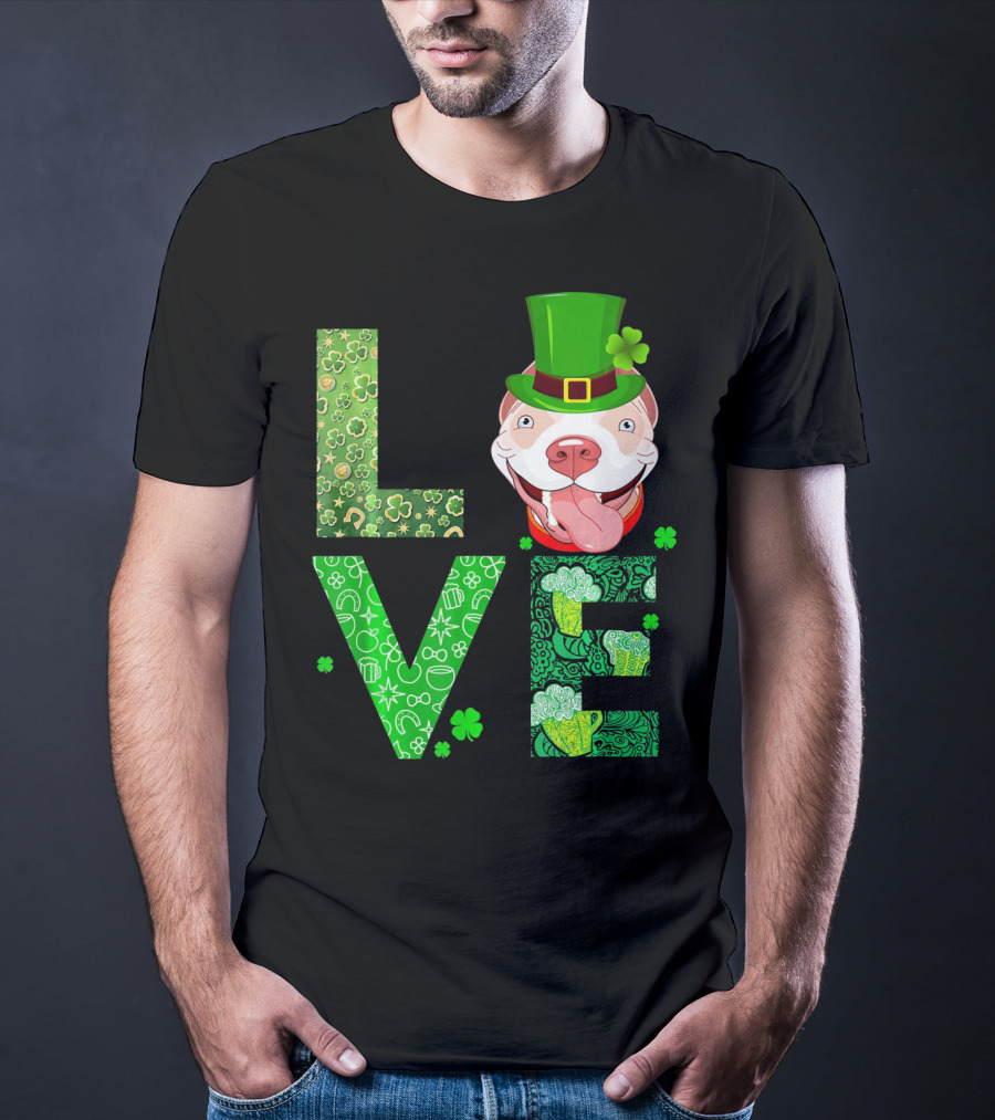 Love Pitbull St Patricks Day Green Shamrock Hat T-Shirt