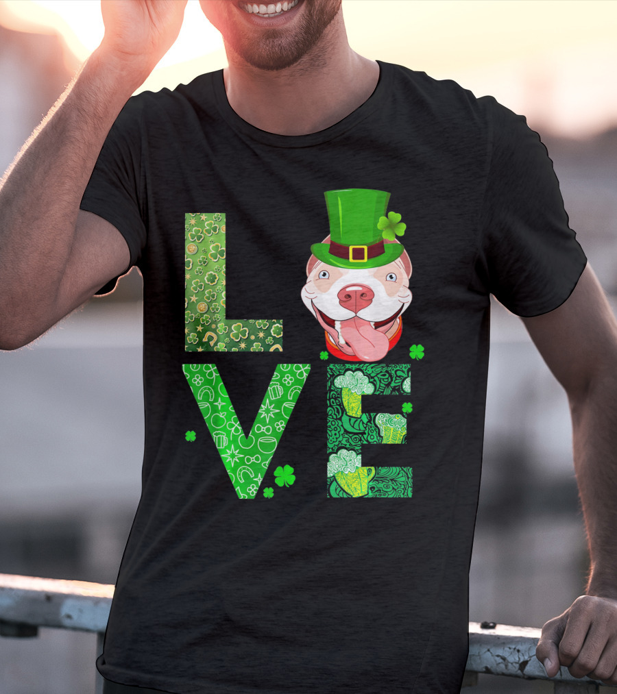 Love Pitbull St Patricks Day Green Shamrock Hat T-Shirt