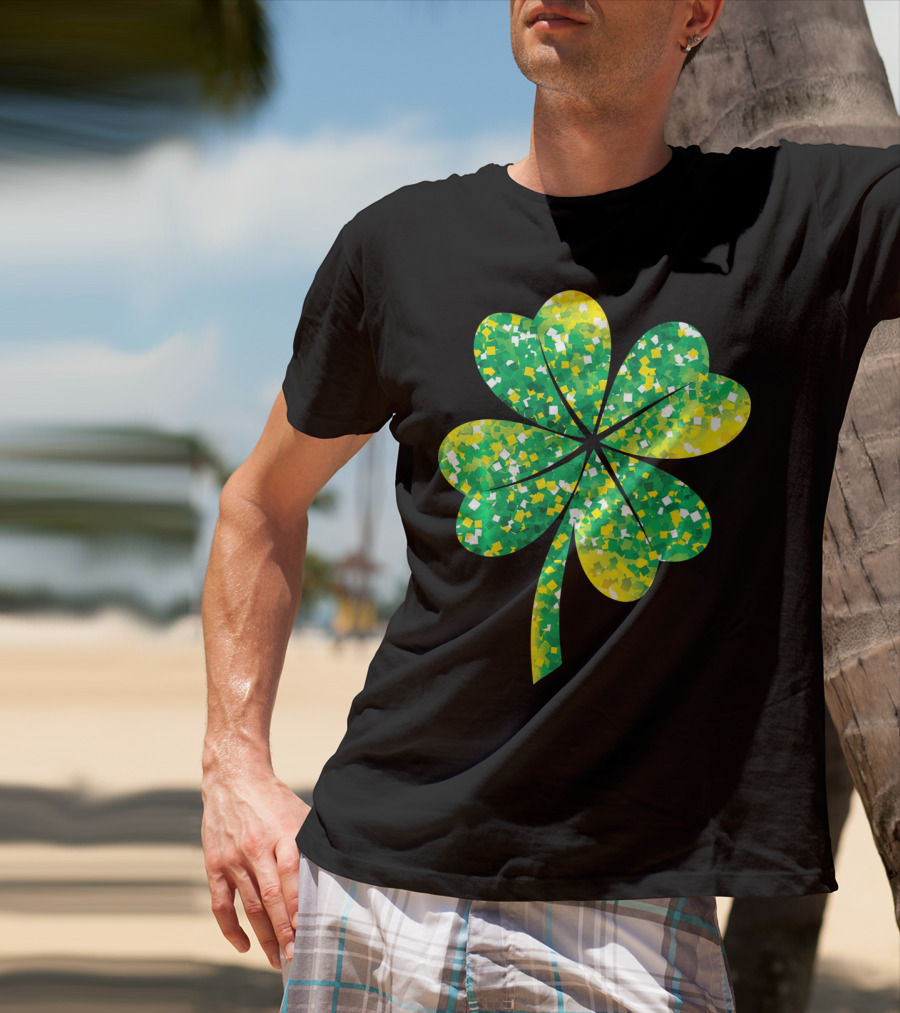 St Patricks Day Green Shamrock 4 Leaf Pattern College T-Shirt
