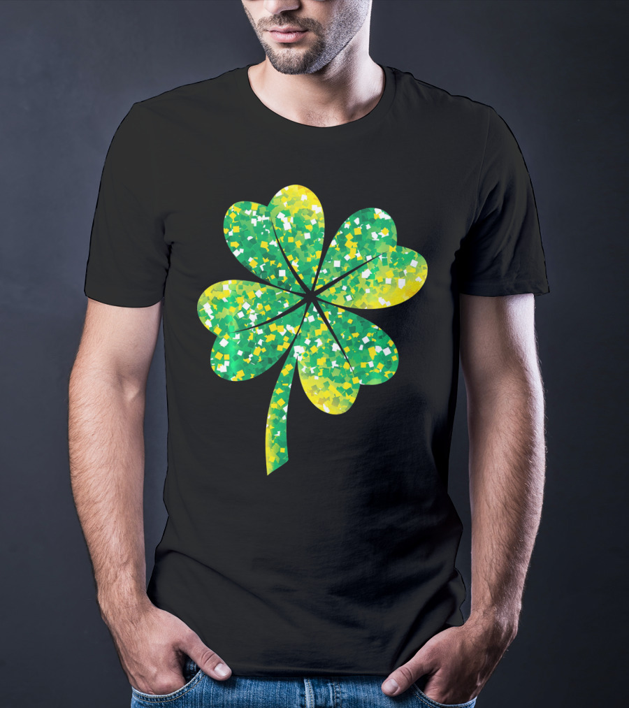 St Patricks Day Green Shamrock 4 Leaf Pattern College T-Shirt