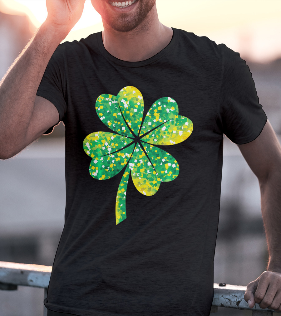 St Patricks Day Green Shamrock 4 Leaf Pattern College T-Shirt