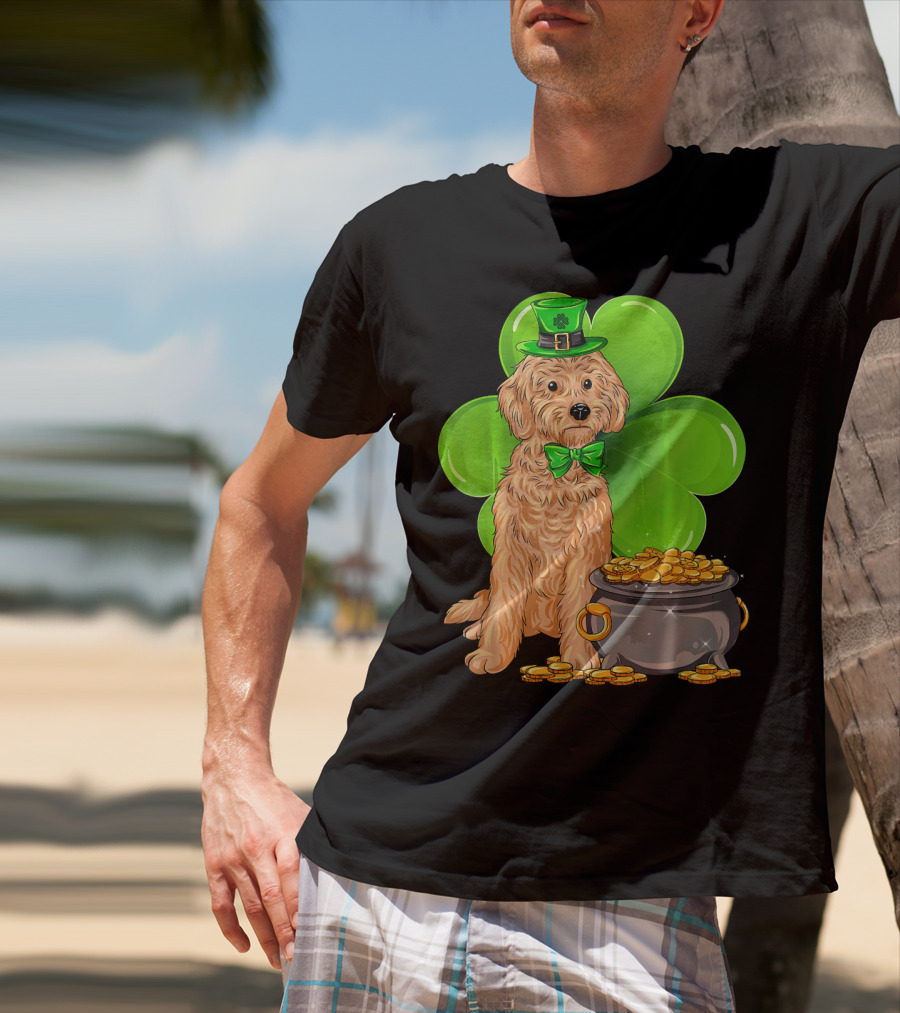 Cockapoo St Patricks Day Leprechaun Dog With Shamrock And Pot Of Gold T-Shirt