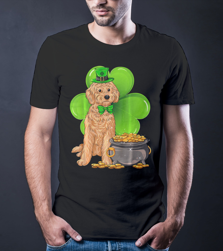 Cockapoo St Patricks Day Leprechaun Dog With Shamrock And Pot Of Gold T-Shirt