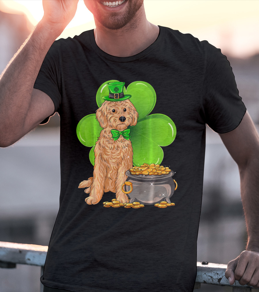 Cockapoo St Patricks Day Leprechaun Dog With Shamrock And Pot Of Gold T-Shirt