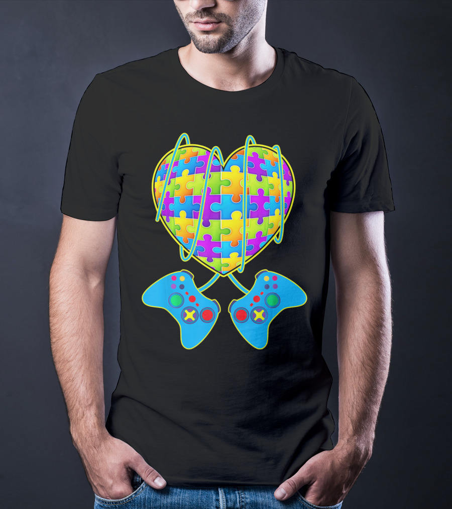 Heart Puzzle Gamer Controller Pattern St Patrick T-Shirt