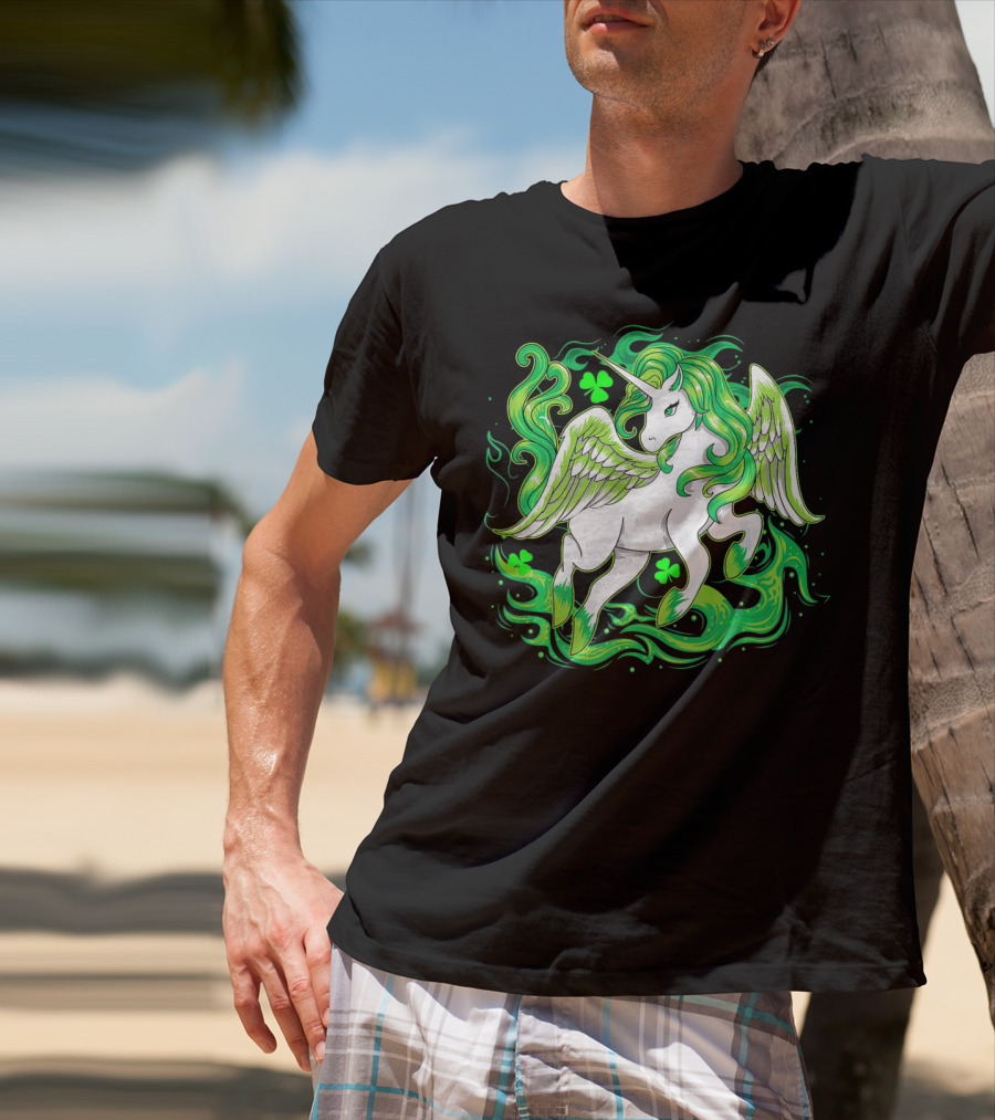 Irish Unicorn With Shamrocks Saint Patrick's Day Humor T-Shirt